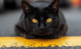 gato preto com olho amarelo