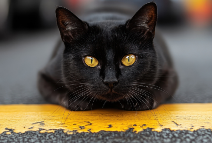 gato preto com olho amarelo