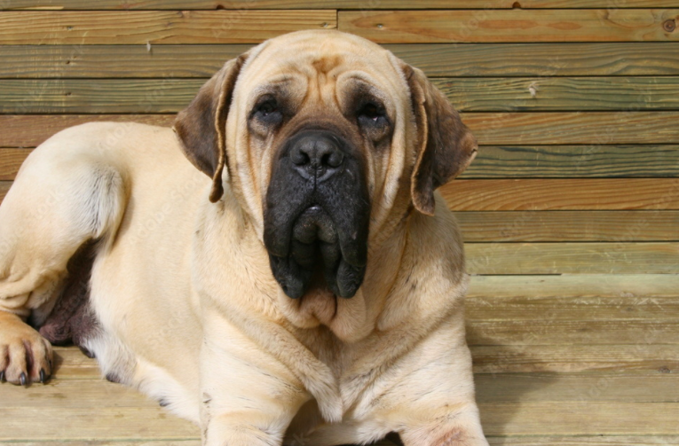 Cachorro Mastiff Inglês deitado