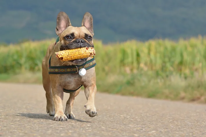 cachorro com milho na boca