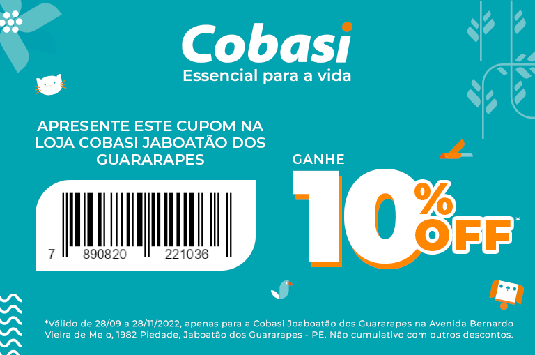 voucher com 10% desconto na Cobasi Jaboatão dos Guararapes