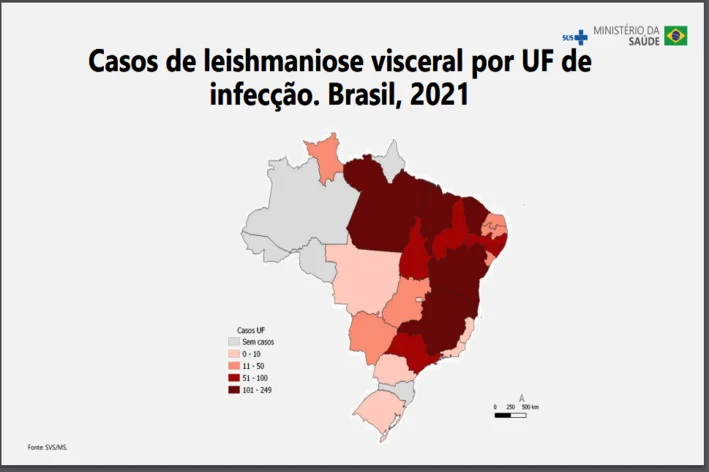 mapa do brasil com cados de leishmaniose