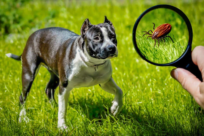 foto com lupa para ver pulga em cachorro