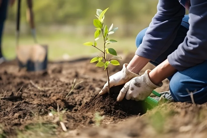 mulher cultivando planta