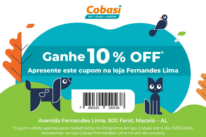 Voucher desconto Cobasi Fernandes Lima Maceio