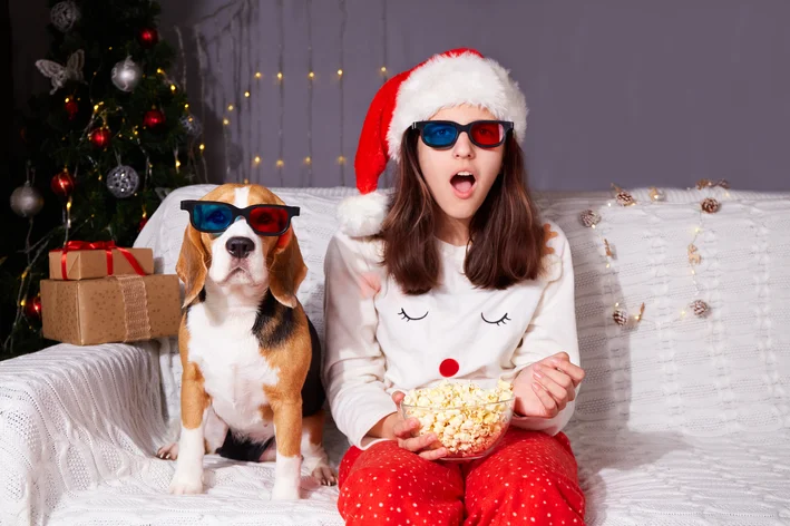 cão e tutora brincando de quiz-filme-de-natal-com-cachorro