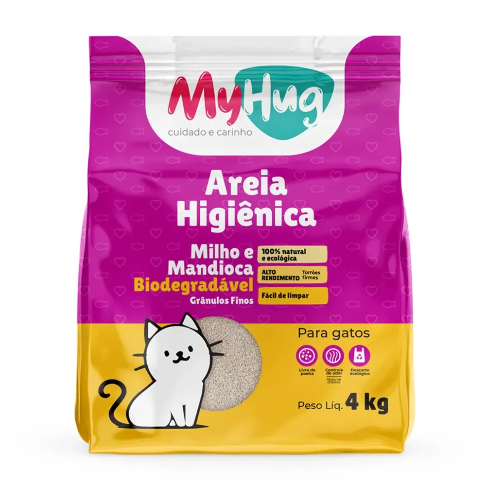 Areia Higienica MyHug Milho E Mandioca Granulos Finos