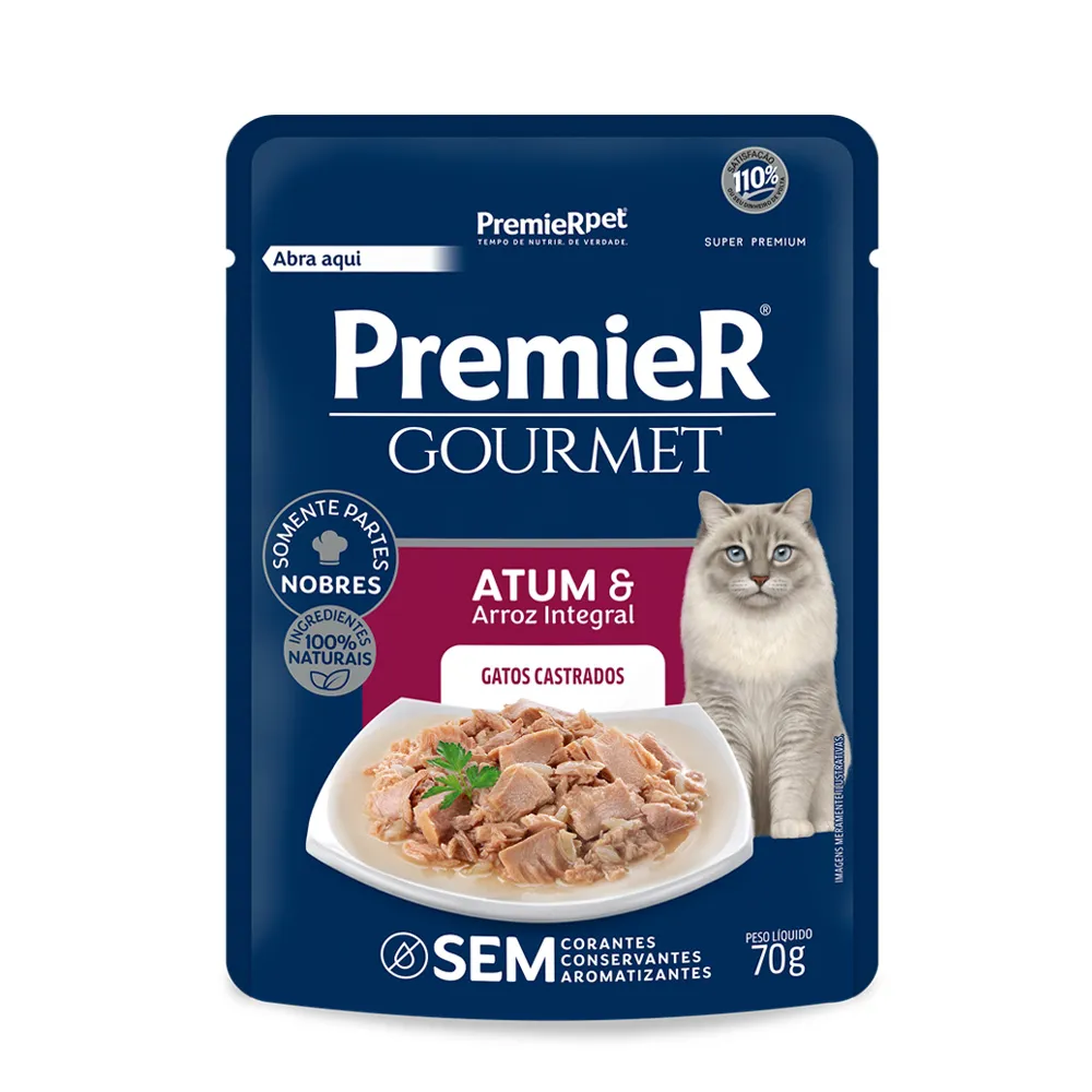 Ração Úmida Premier Gourmet Gatos Castrados Atum e Arroz