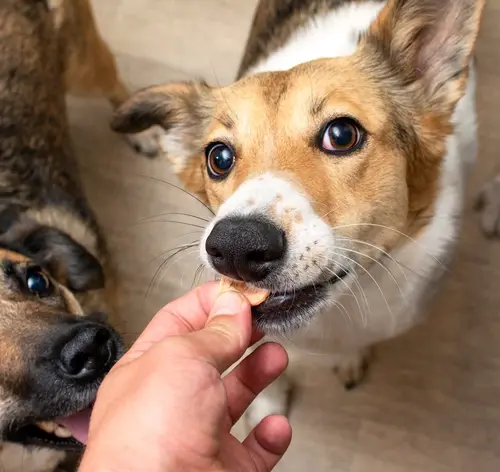 cachorro comendo pedaço de gengibre